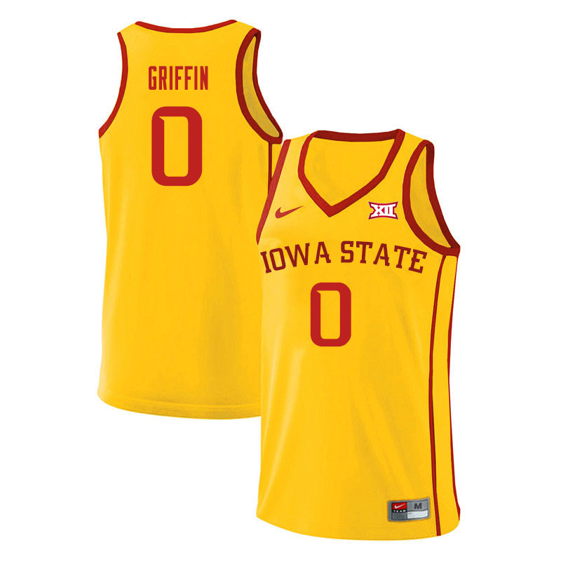 Men #0 Zion Griffin Iowa State Cyclones College Basketball Jerseys Sale-Yellow